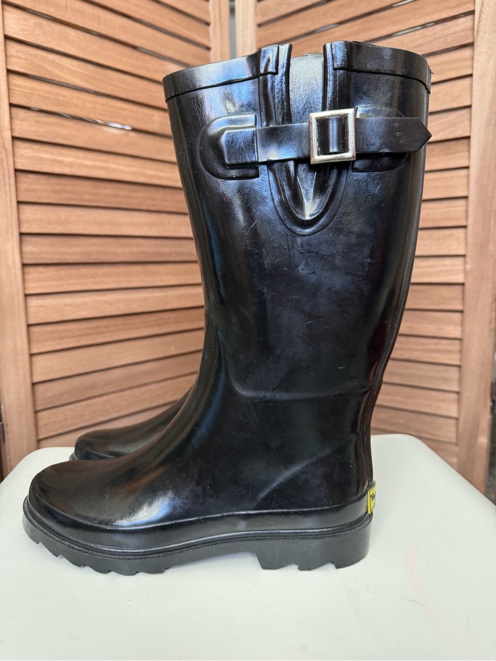 Western Chief Black Tall Gloss Rain Boots Buckle Size 7